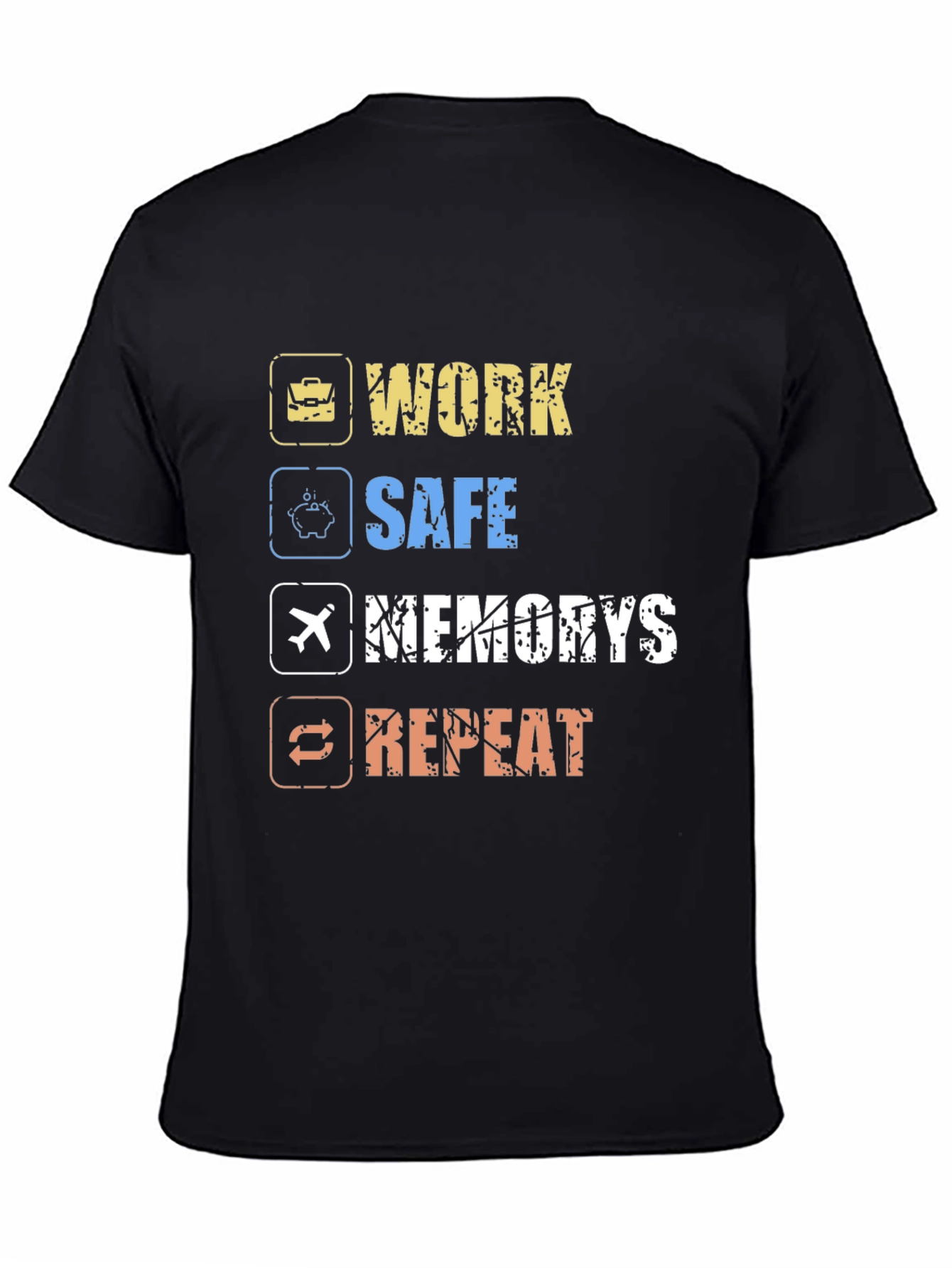 Camiseta Hombre Negra: Work Safe Memories Repeat