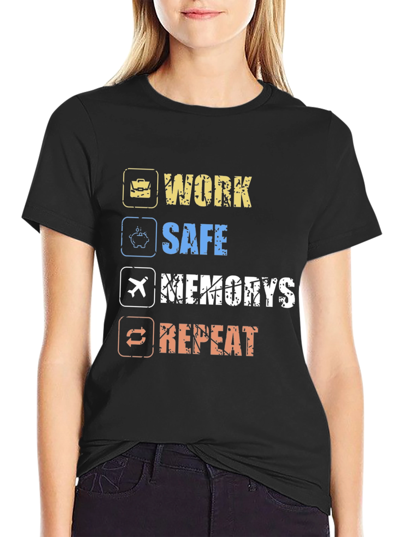 Camiseta Hombre Negra: Work Safe Memories Repeat