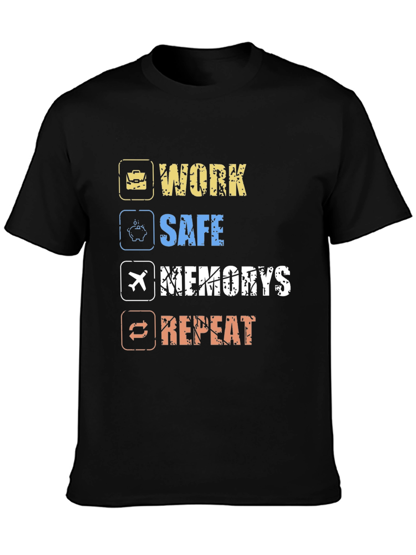 Camiseta Hombre Negra: Work Safe Memories Repeat