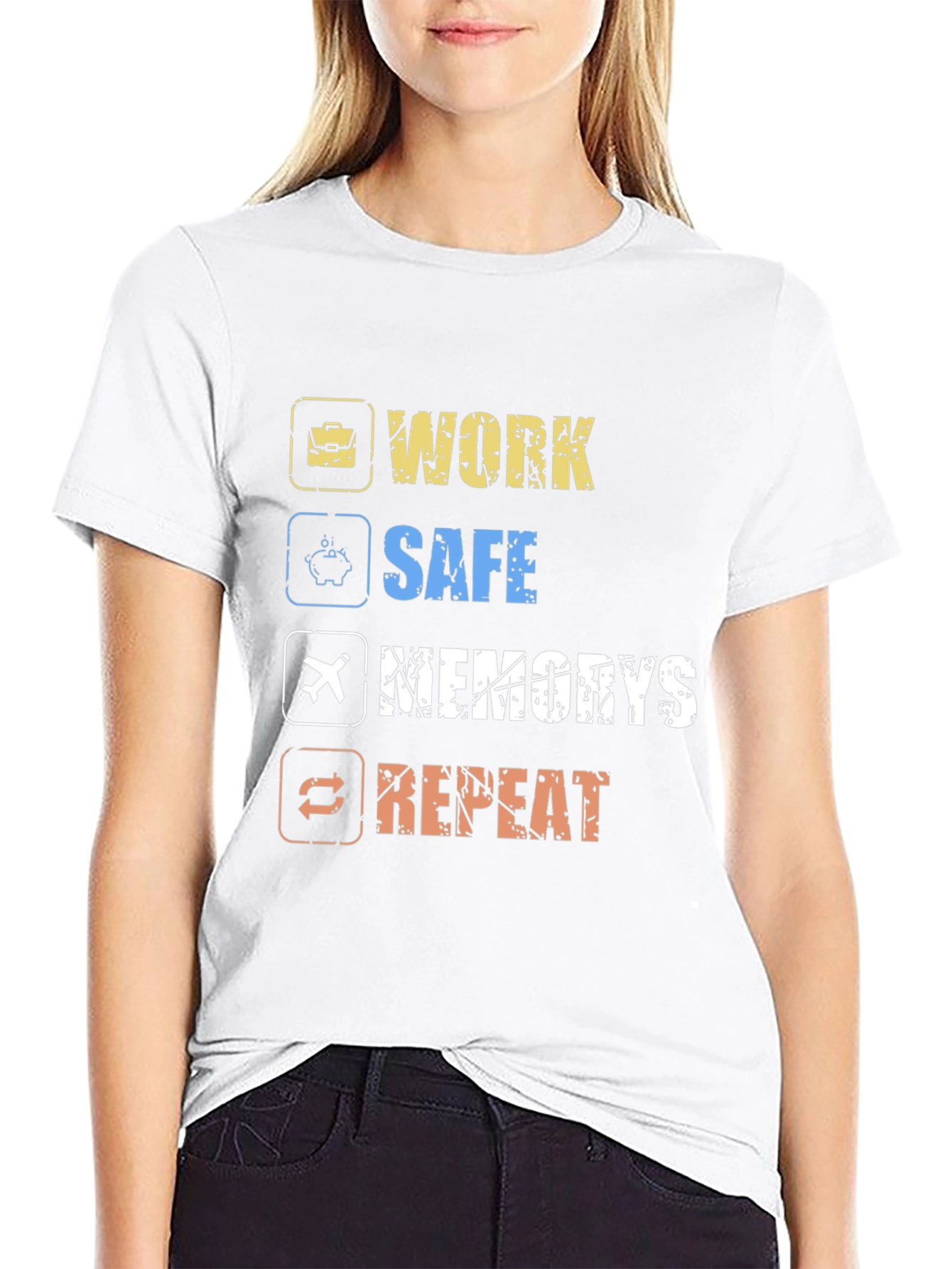 Camiseta Hombre Negra: Work Safe Memories Repeat