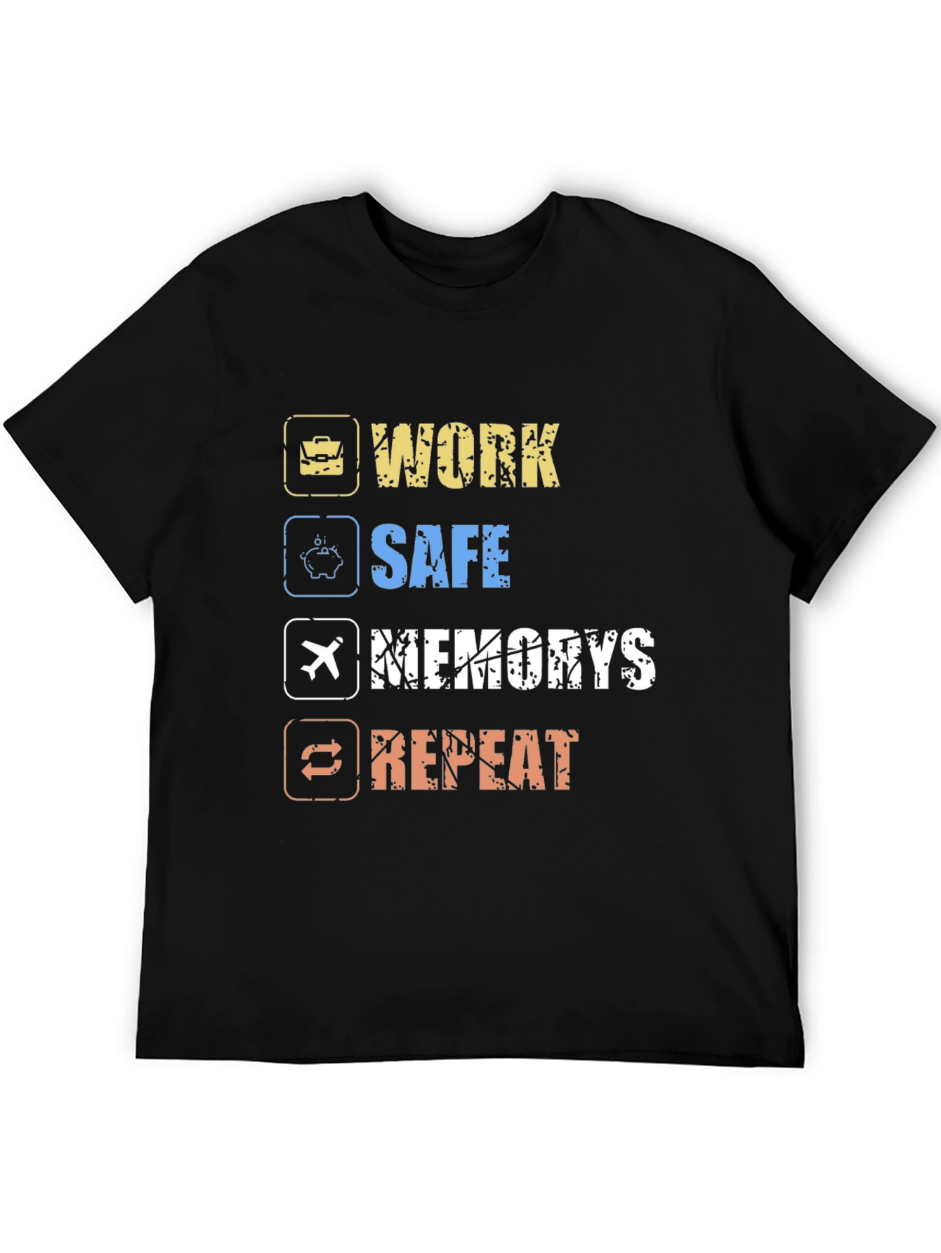 Camiseta Hombre Negra: Work Safe Memories Repeat