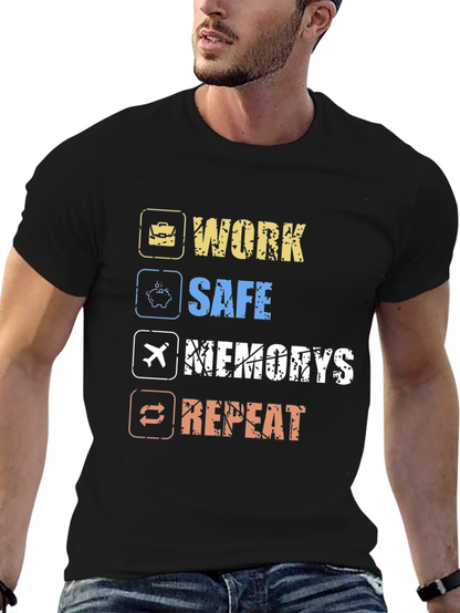 Camiseta Hombre Negra: Work Safe Memories Repeat