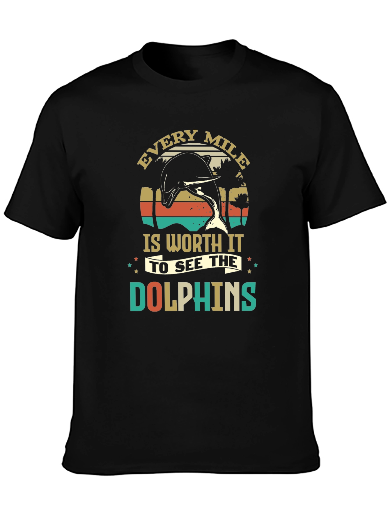 Camiseta Negra con Diseño de Delfines Retro