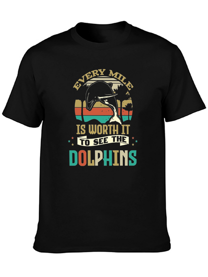 Camiseta Negra con Diseño de Delfines Retro