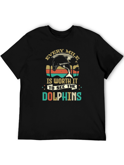 Camiseta Negra con Diseño de Delfines Retro