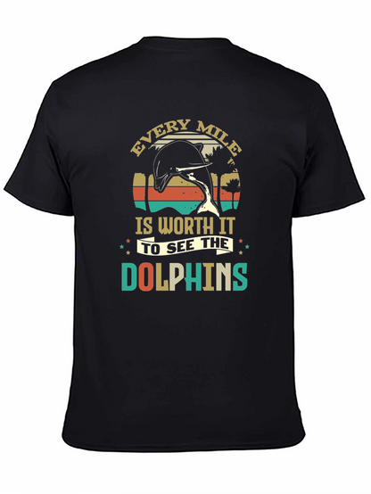Camiseta Negra con Diseño de Delfines Retro