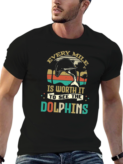 Camiseta Negra con Diseño de Delfines Retro