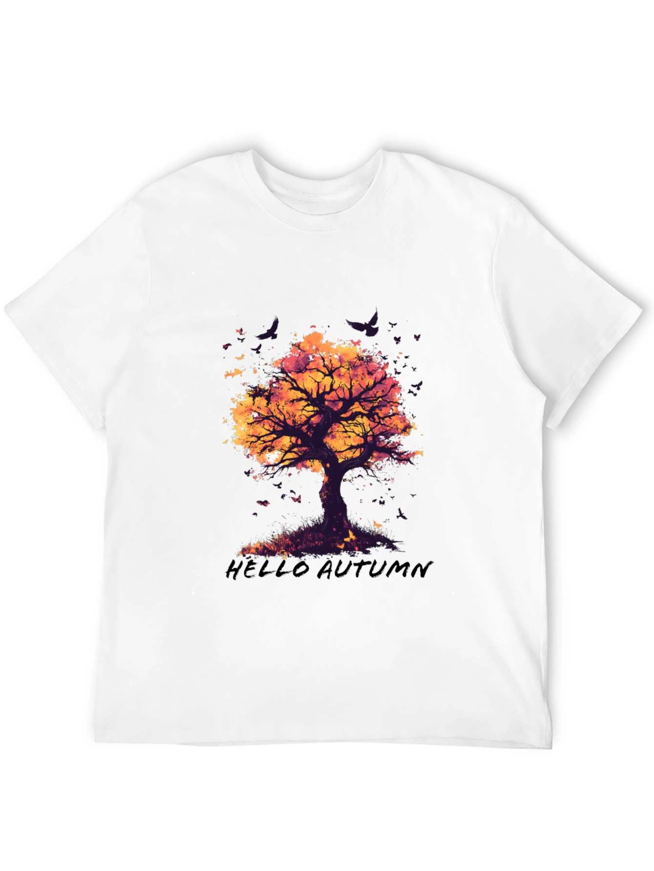 Camiseta Negra con Diseño de Árbol de Otoño
