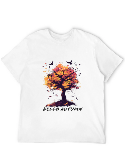 Camiseta Negra con Diseño de Árbol de Otoño