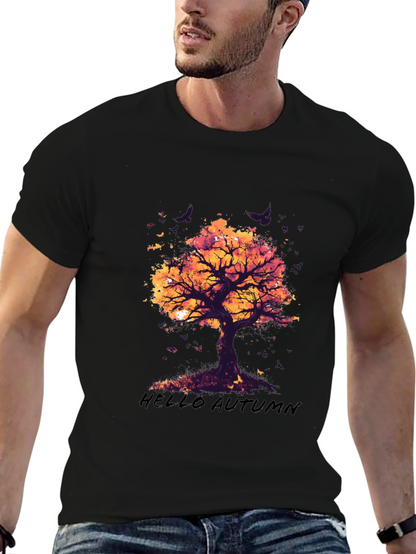 Camiseta Negra con Diseño de Árbol de Otoño