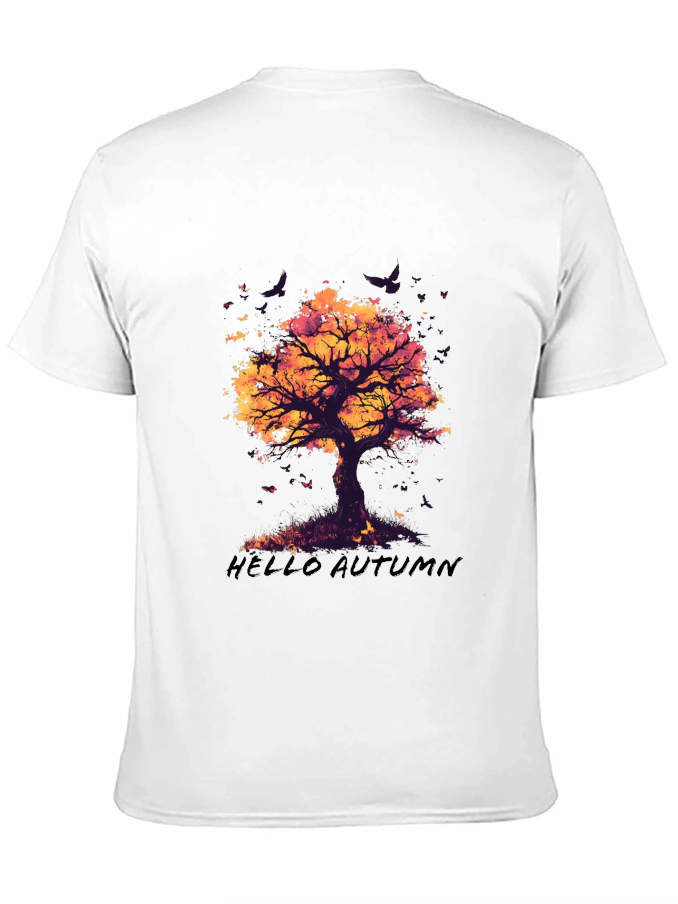 Camiseta Negra con Diseño de Árbol de Otoño