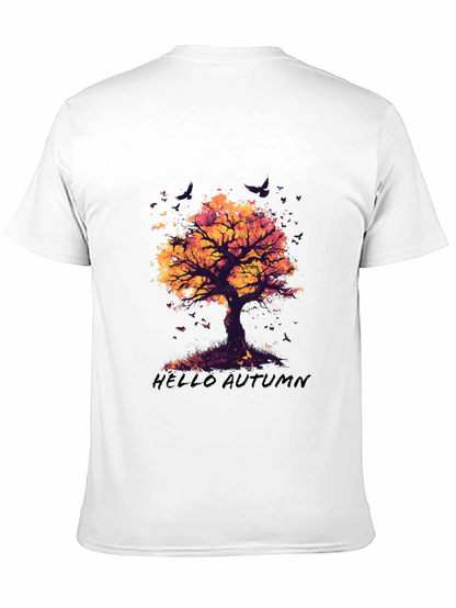 Camiseta Negra con Diseño de Árbol de Otoño