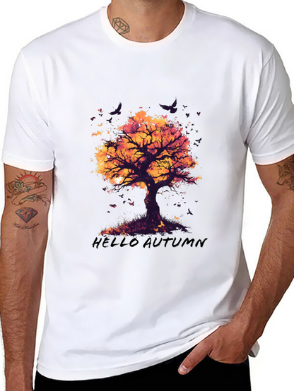 Camiseta Negra con Diseño de Árbol de Otoño