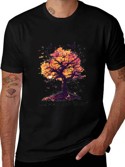 Camiseta Negra con Diseño de Árbol de Otoño