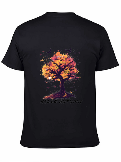 Camiseta Negra con Diseño de Árbol de Otoño