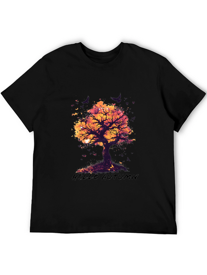 Camiseta Negra con Diseño de Árbol de Otoño