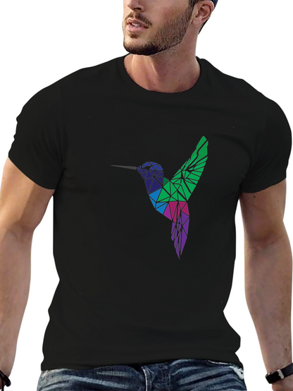 Camiseta Negra Hombre Diseño Colibrí Geométrico