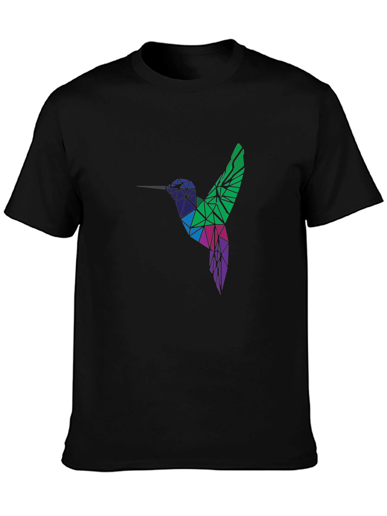 Camiseta Negra Hombre Diseño Colibrí Geométrico