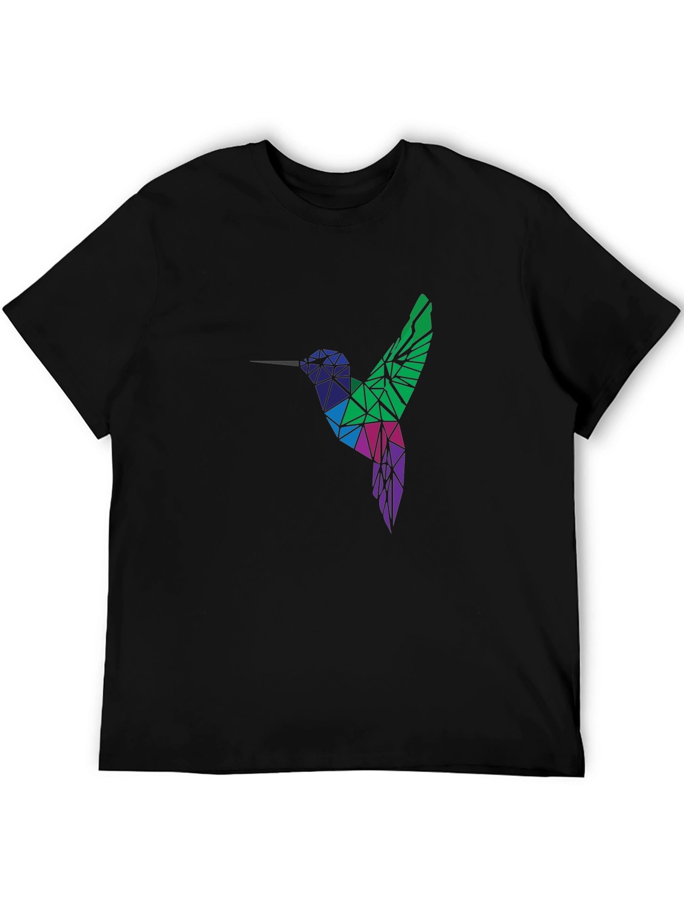 Camiseta Negra Hombre Diseño Colibrí Geométrico