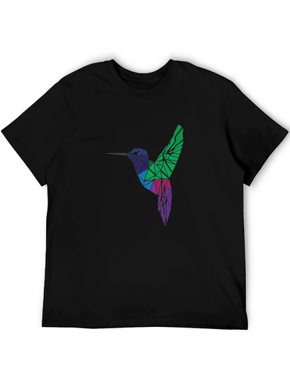 Camiseta Negra Hombre Diseño Colibrí Geométrico