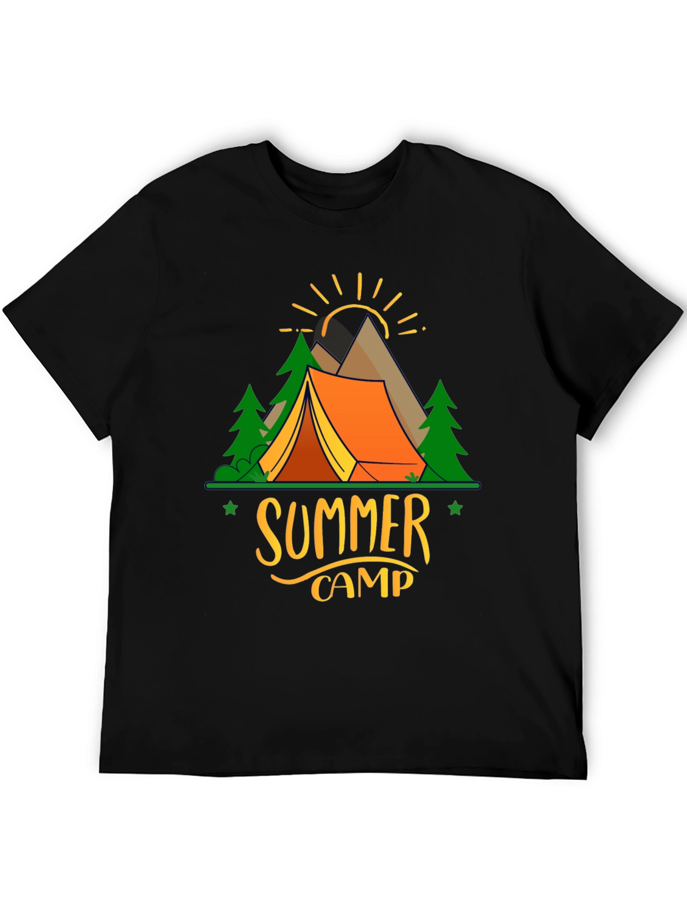 Camiseta Negra Estampada Campamento de Verano