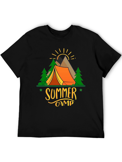 Camiseta Negra Estampada Campamento de Verano