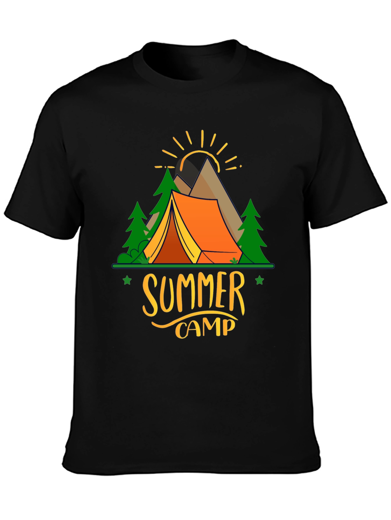 Camiseta Negra Estampada Campamento de Verano