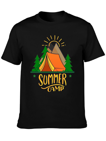 Camiseta Negra Estampada Campamento de Verano
