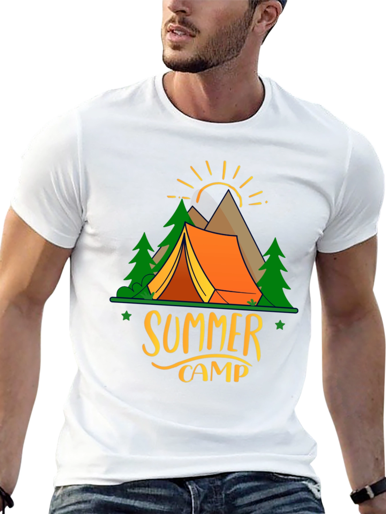 Camiseta Negra Estampada Campamento de Verano