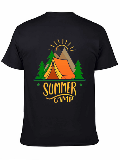 Camiseta Negra Estampada Campamento de Verano