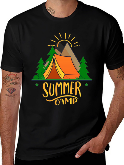 Camiseta Negra Estampada Campamento de Verano