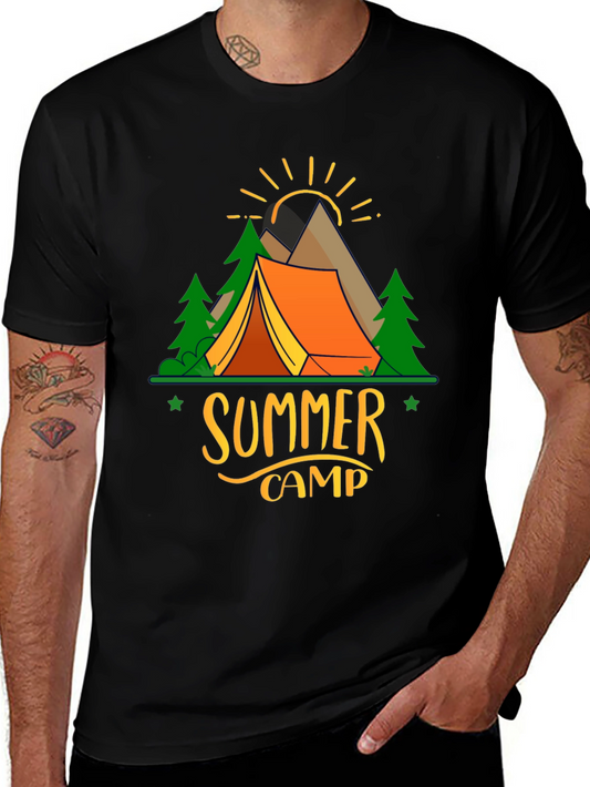 Camiseta Negra Estampada Campamento de Verano