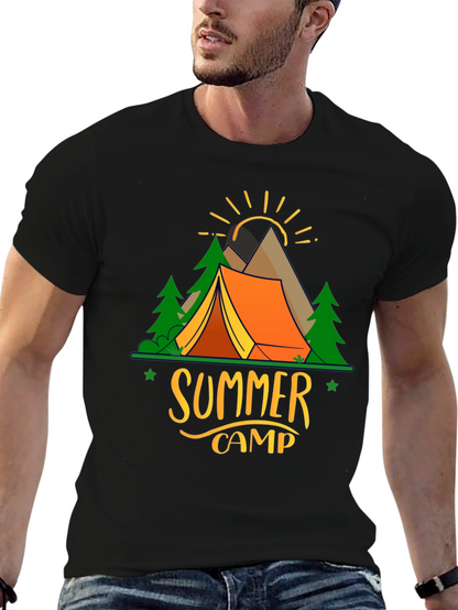 Camiseta Negra Estampada Campamento de Verano