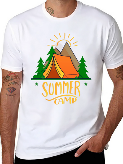 Camiseta Negra Estampada Campamento de Verano