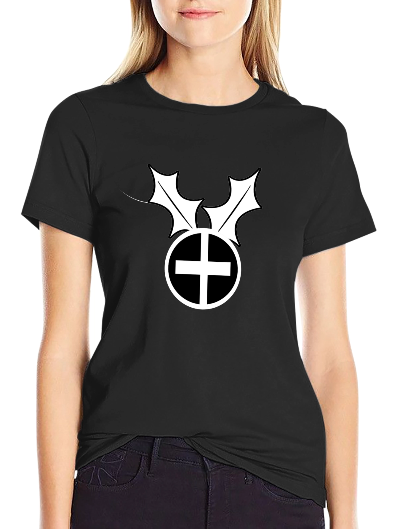 Camiseta Negra con Estampado Gráfico Circular