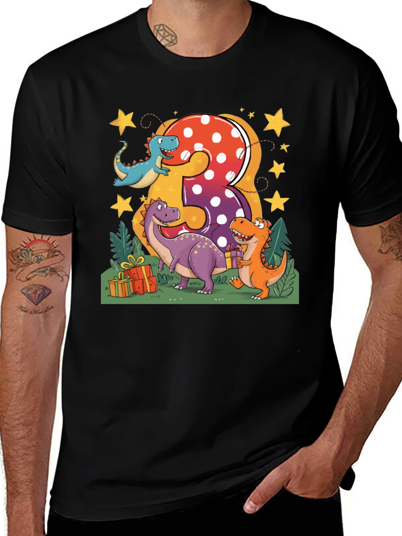 Camiseta Infantil Cumpleaños Dinosaurios Número 3