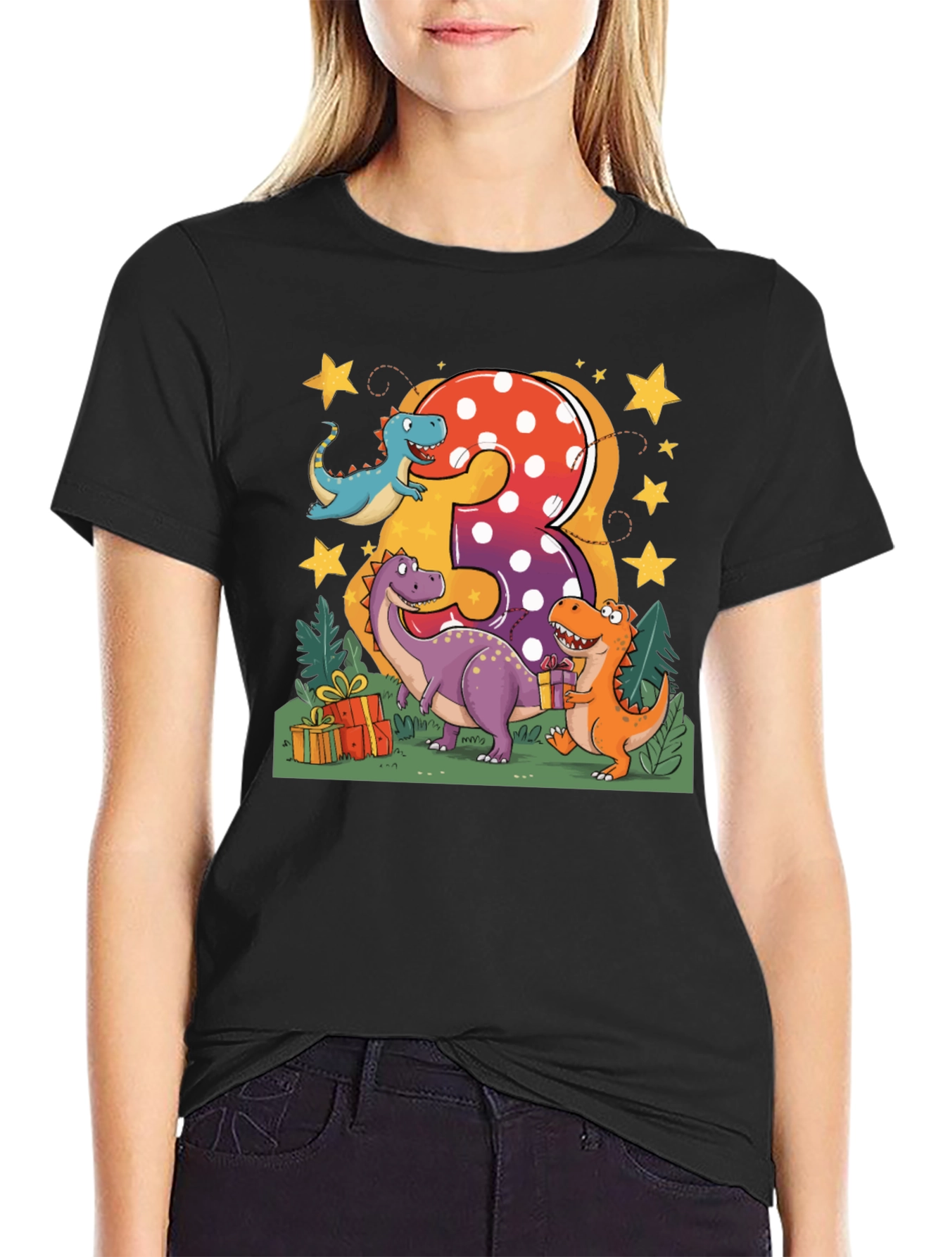 Camiseta Infantil Cumpleaños Dinosaurios Número 3