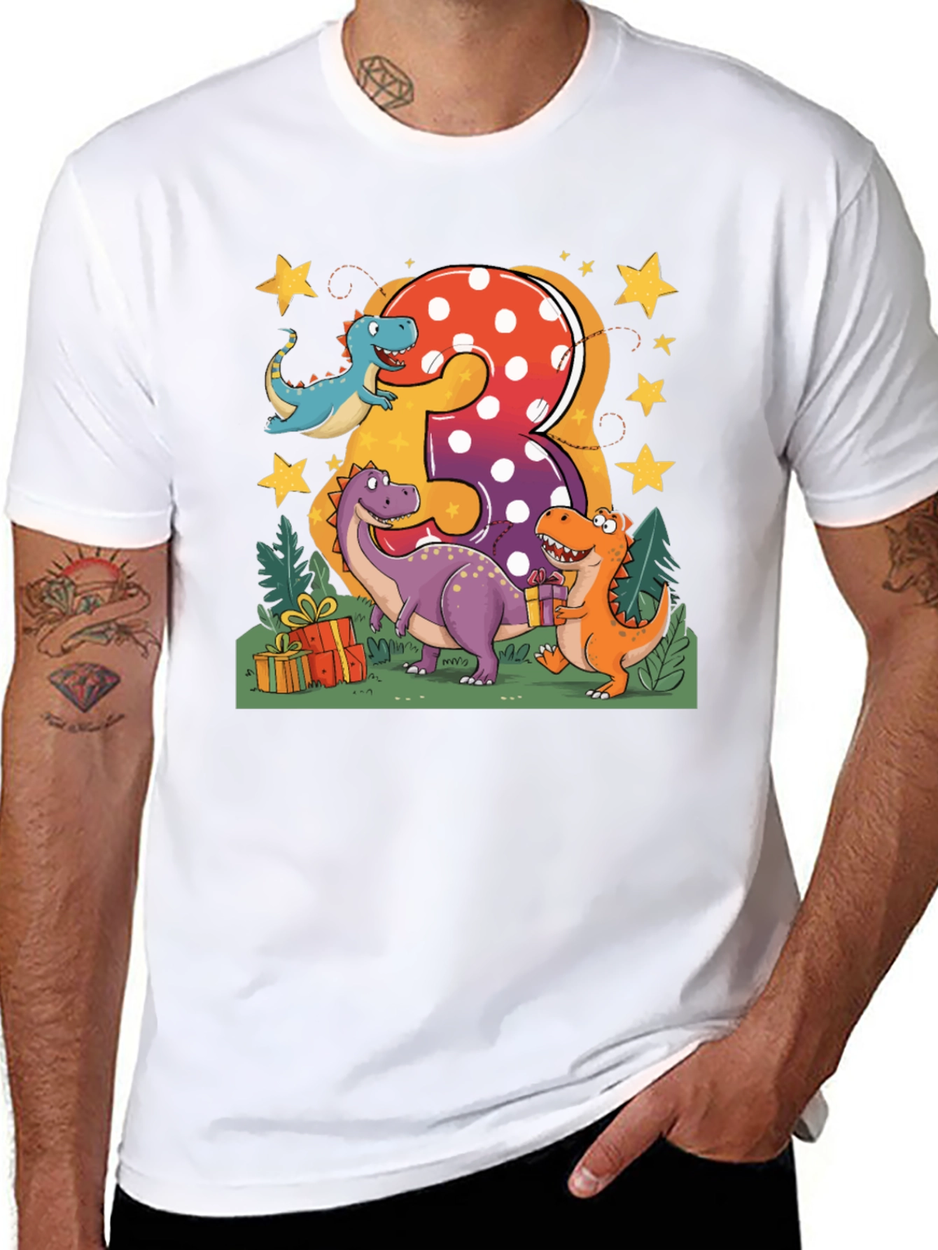 Camiseta Infantil Cumpleaños Dinosaurios Número 3