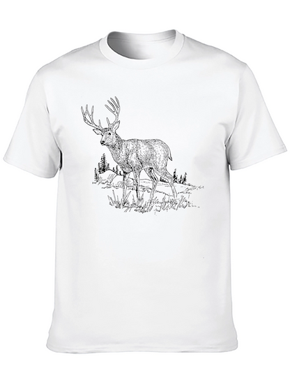 Camiseta Negra Estampada con Ciervo