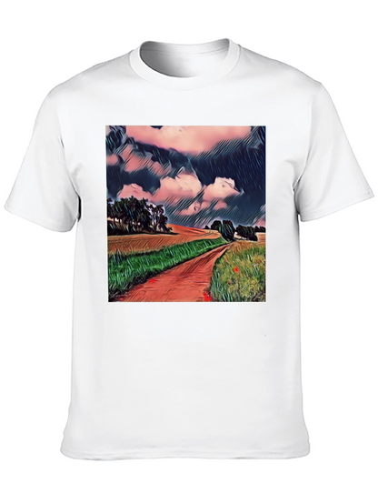 Camiseta Negra con Diseño de Paisaje Rural