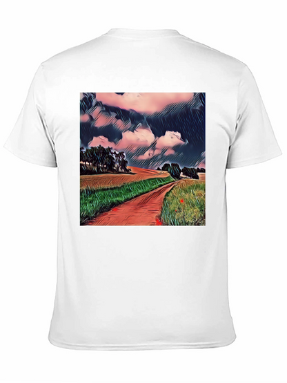 Camiseta Negra con Diseño de Paisaje Rural