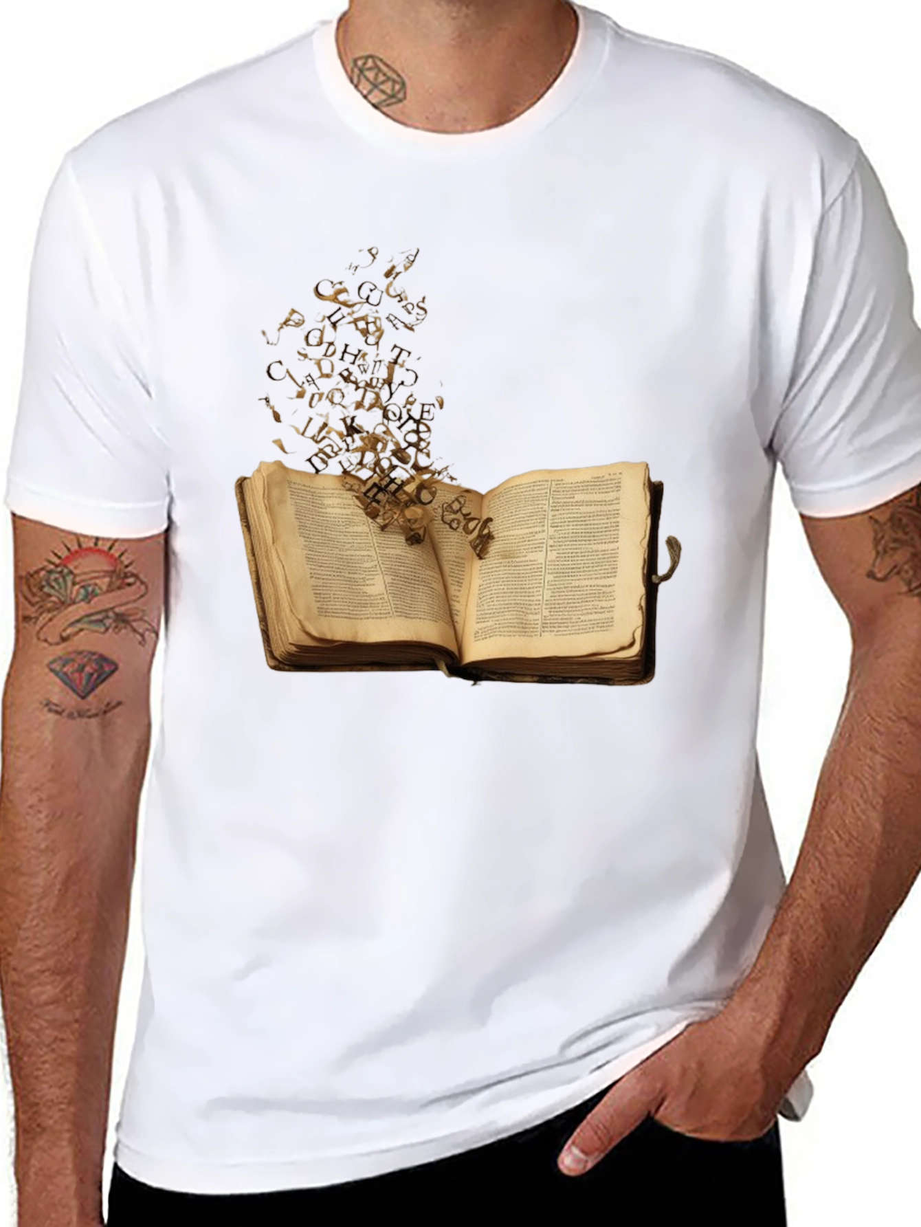 Camiseta Negra con Diseño de Libro Abierto