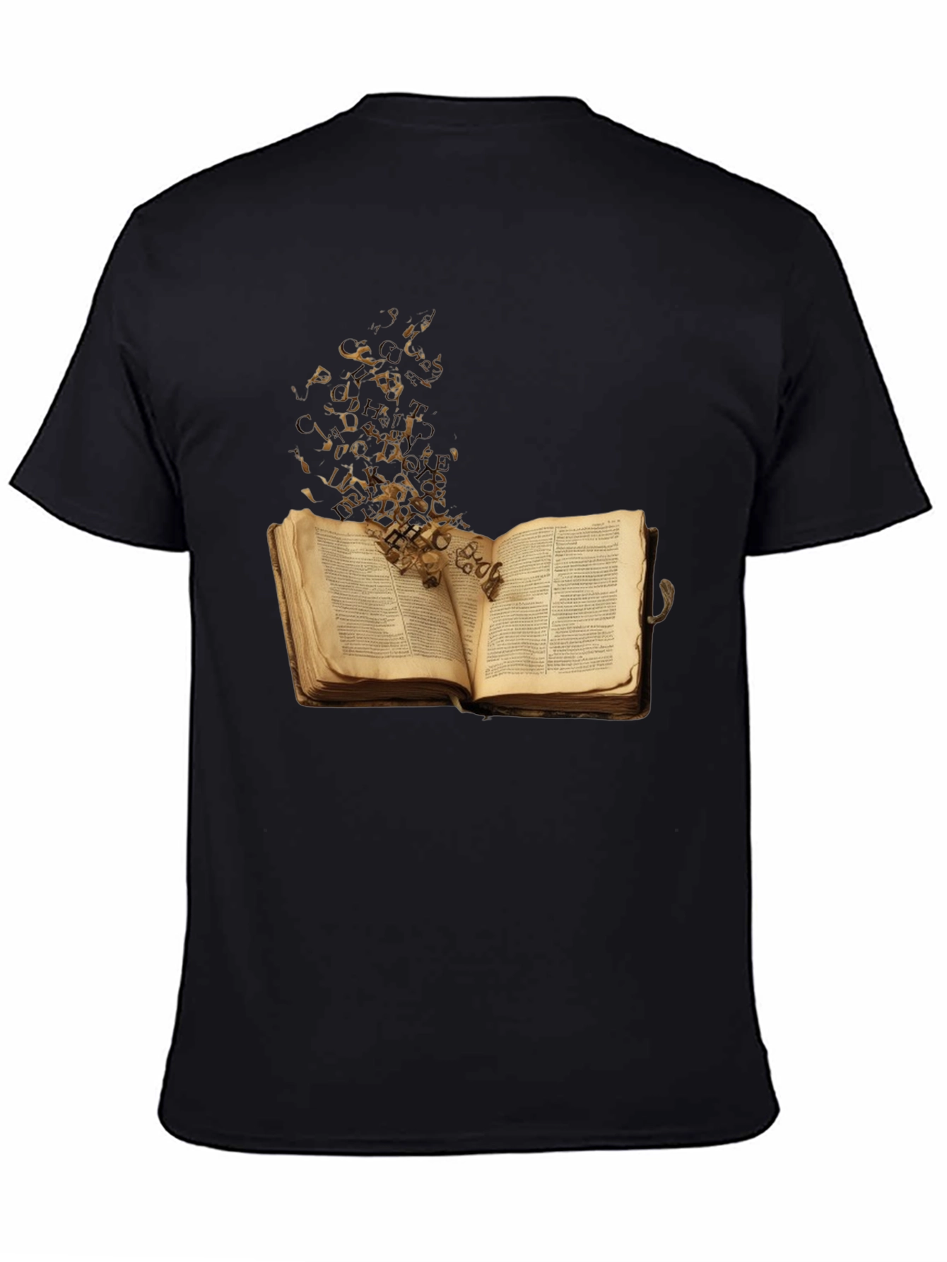 Camiseta Negra con Diseño de Libro Abierto
