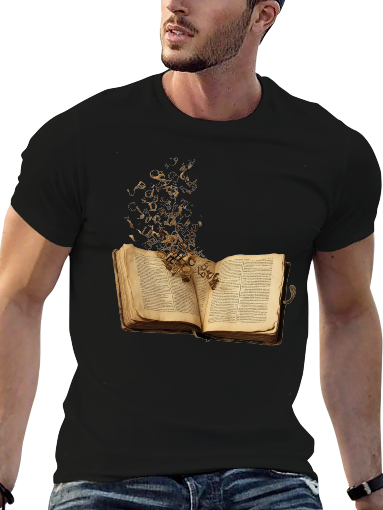 Camiseta Negra con Diseño de Libro Abierto