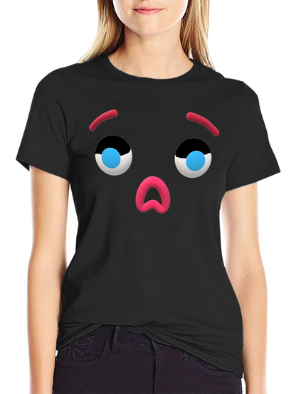 Camiseta Negra con Cara de Emoji Sorprendido