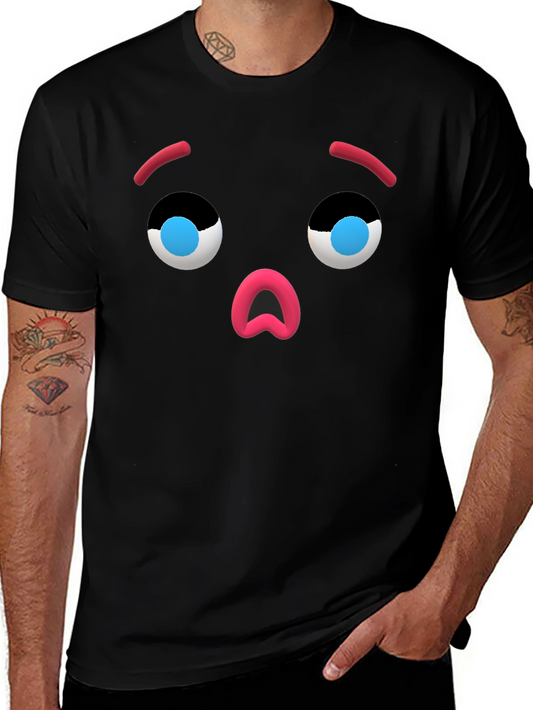 Camiseta Negra con Cara de Emoji Sorprendido