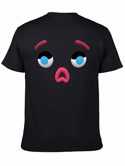 Camiseta Negra con Cara de Emoji Sorprendido