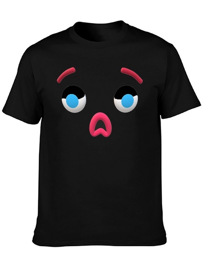 Camiseta Negra con Cara de Emoji Sorprendido