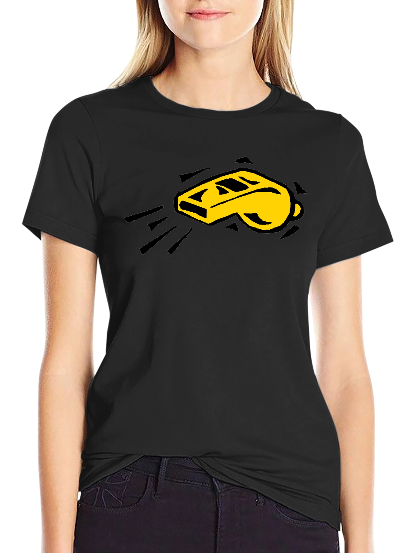 Camiseta Negra con Diseño de Silbato Amarillo