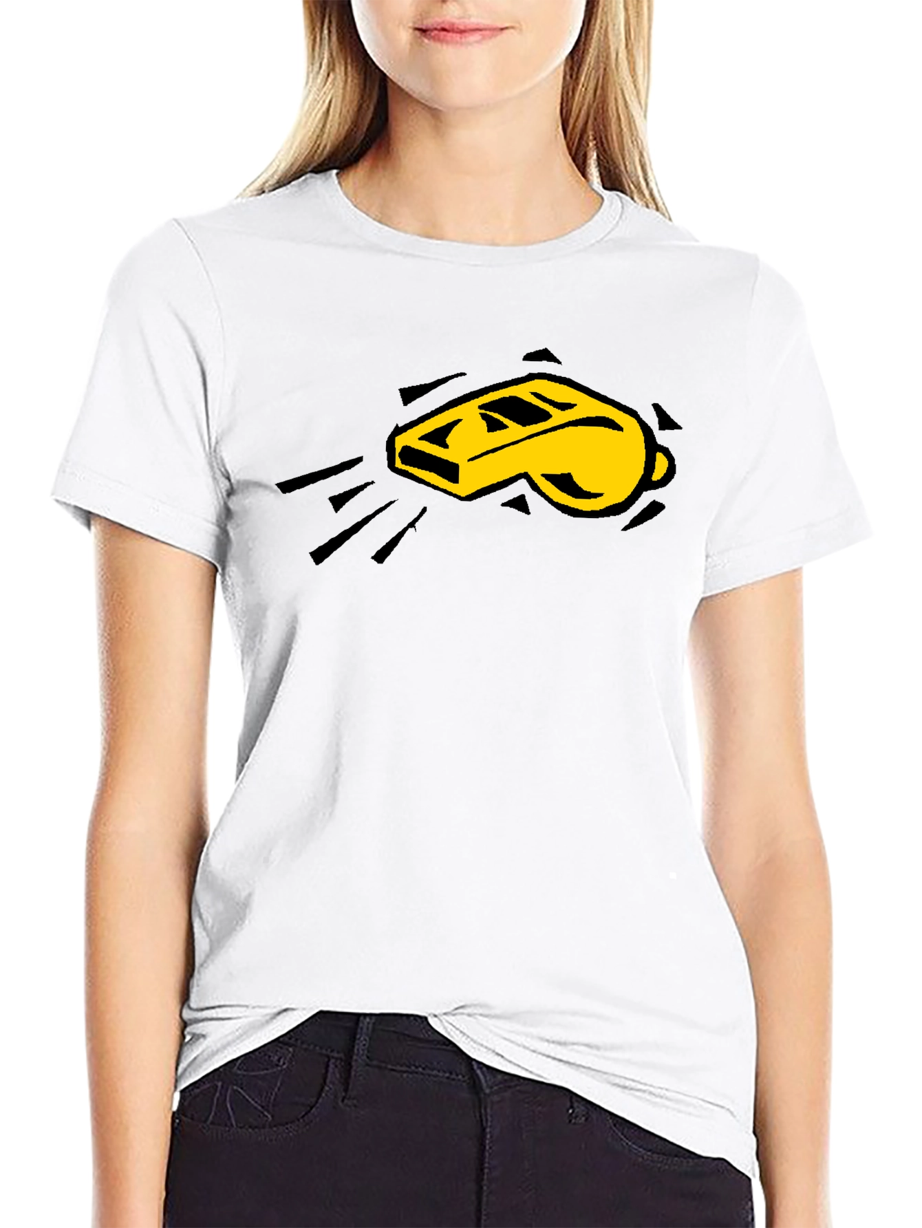 Camiseta Negra con Diseño de Silbato Amarillo